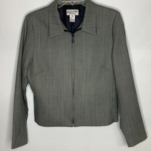 Vtg Pendleton Womens Black White Houndstooth Full Zip Suit Jacket Blazer Size 10